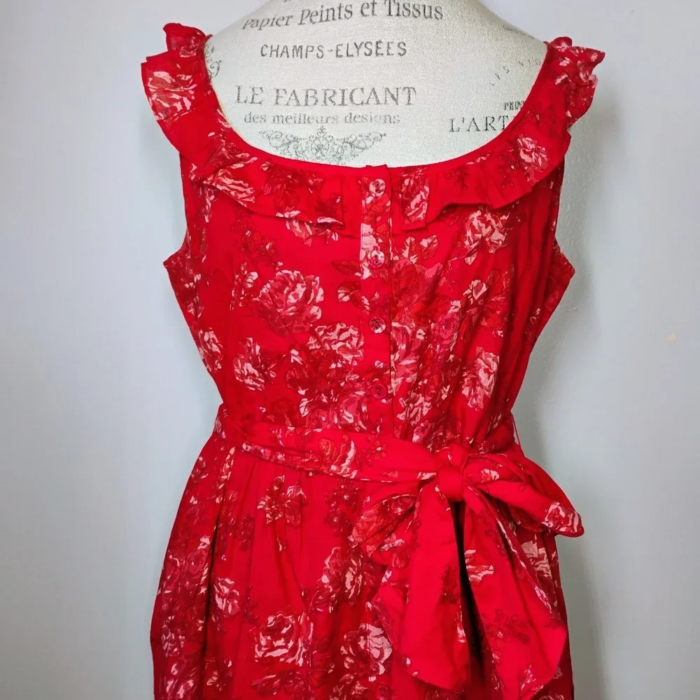 April Cornell Francesca Dress Red Womens Lg‎ Ruffle Romantic Floral Cottagecore - Picture 3 of 14